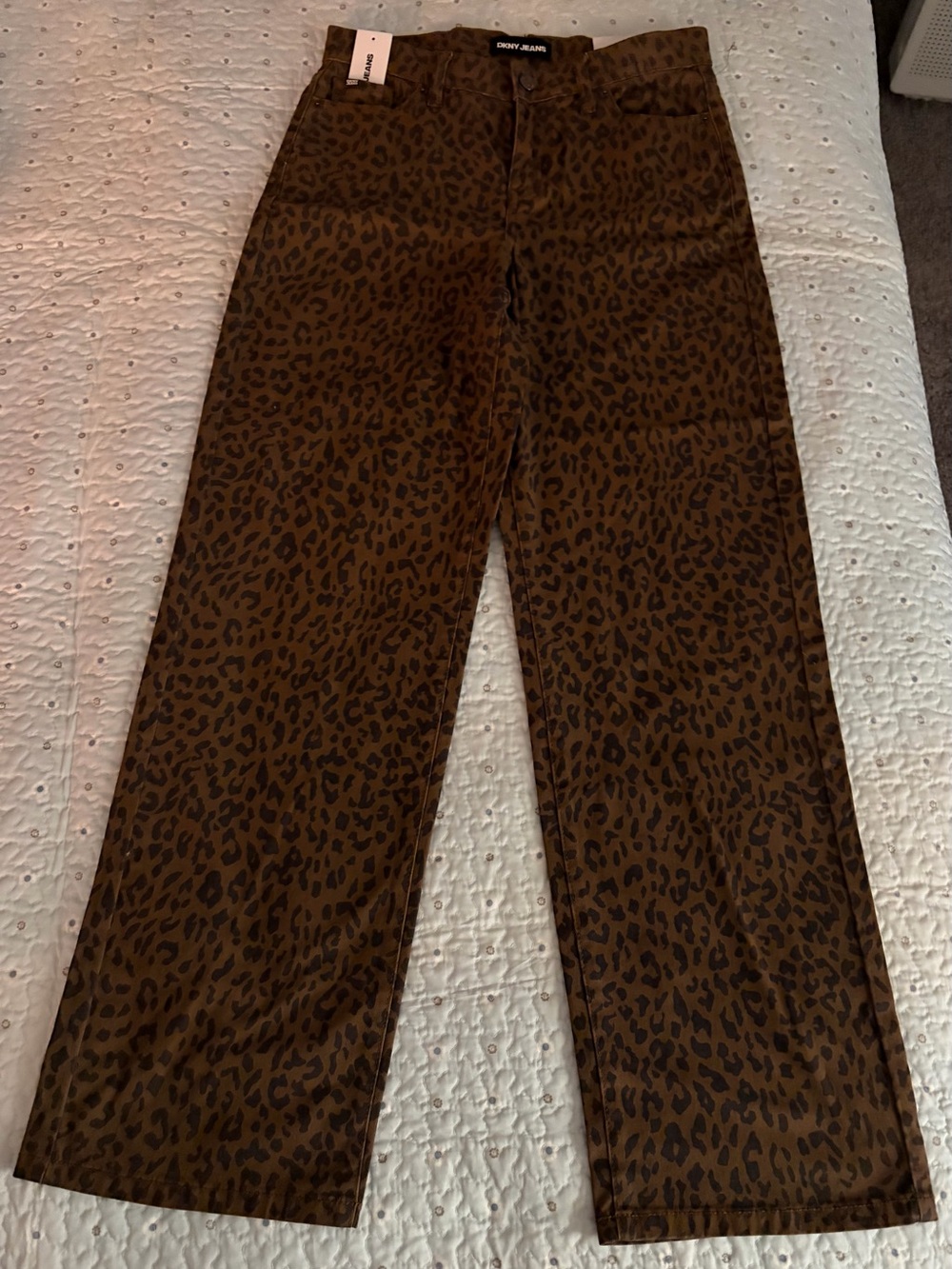 DKNY Mid Rise Relaxed Fit Straight Leg Leopard Print Jeans 25
